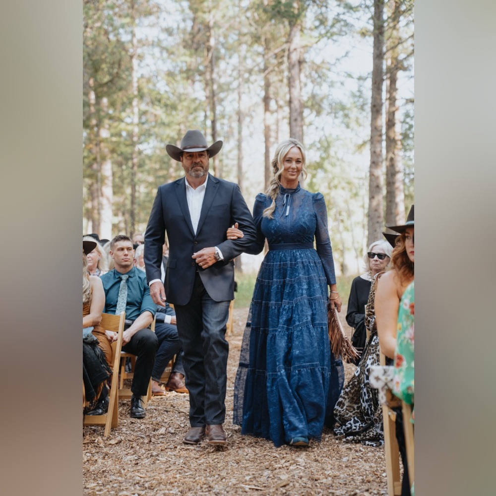 Unique Navy Lace Evening Gown